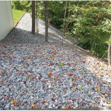 Crushed stone used on home improvement landscape project for drainage and erosion control